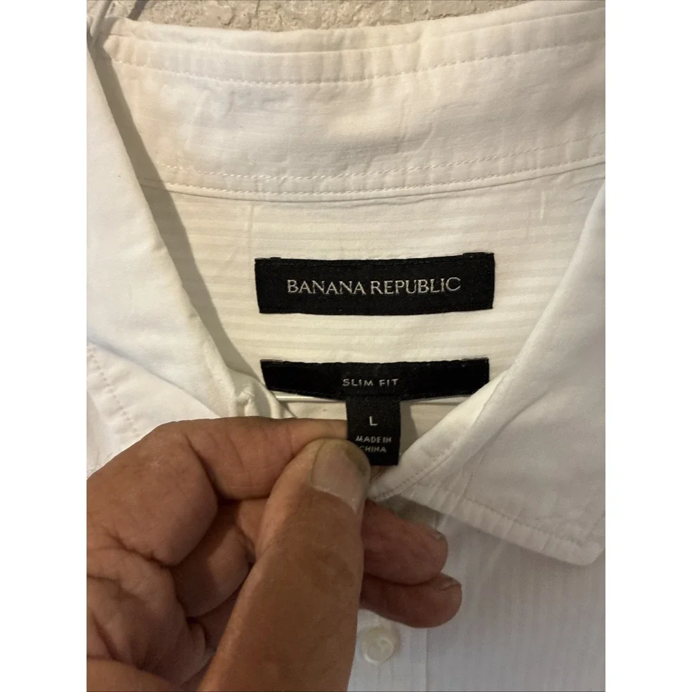 banana republic slim fit short sleeve white large button up rn54023